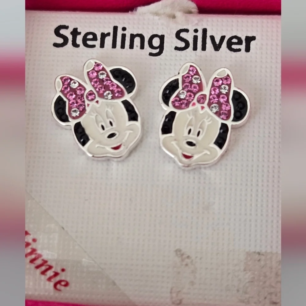 Disney Minnie Mouse Sterling Silver Earrings - Pink and Black